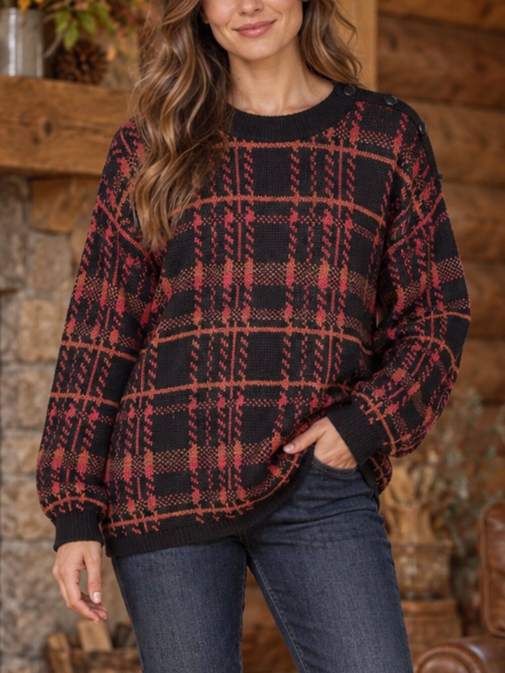 66. Vintage Garland Plaid Sweater Sz Large
